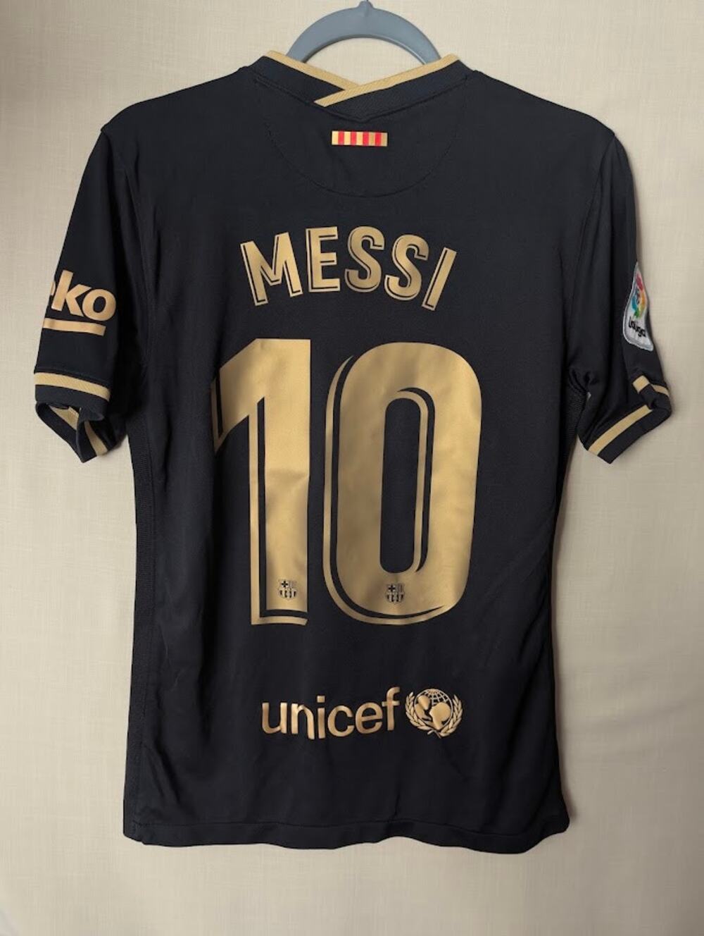 FC Barcelona 2020-21 Lionel Messi Away Jersey Mens Small Black Gold